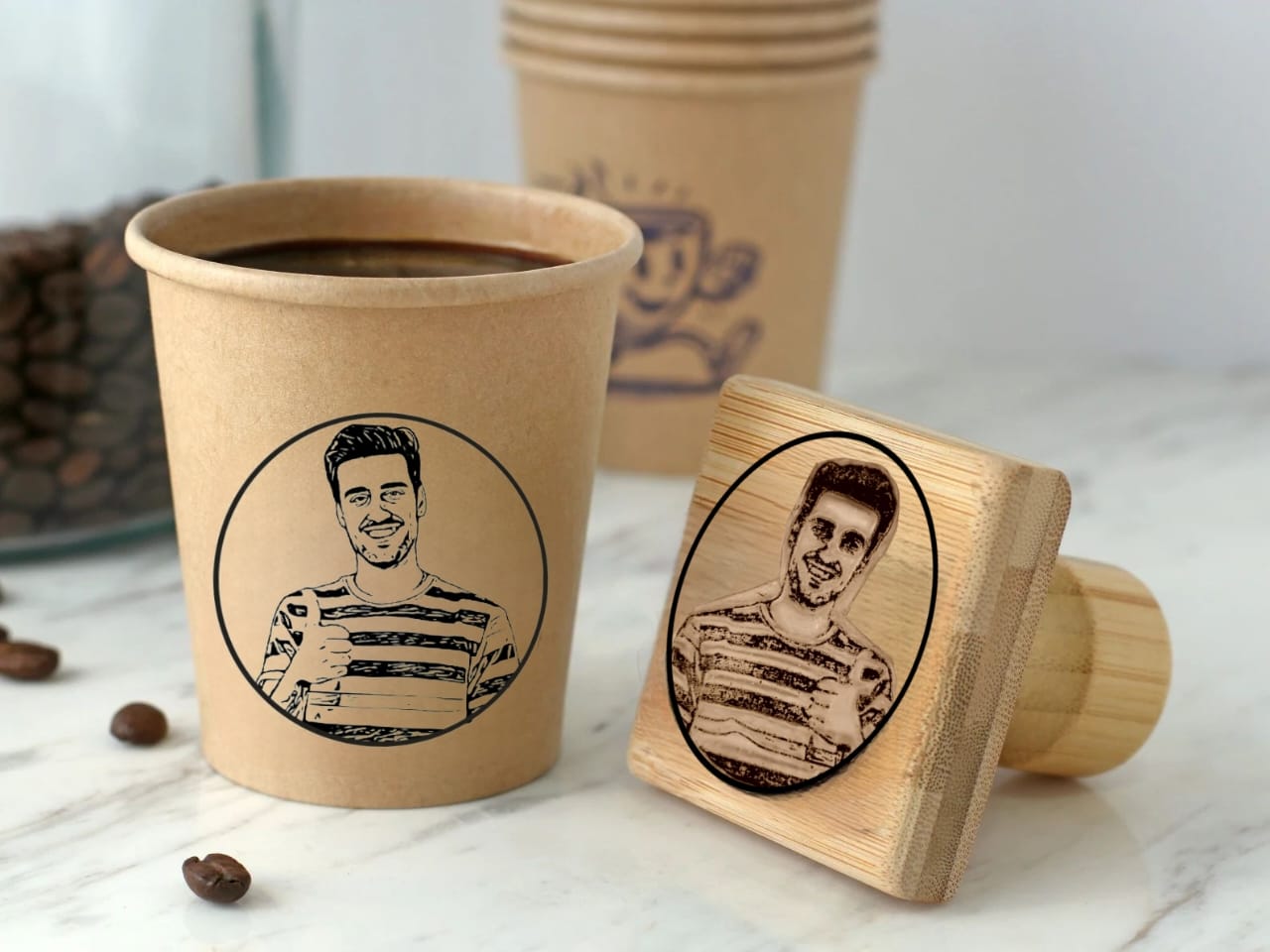 Wooden Rubber Face & Logo Stamp By StampMyBrand®