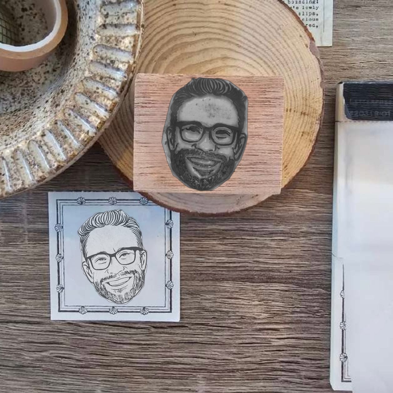 Wooden Rubber Face & Logo Stamp By StampMyBrand®