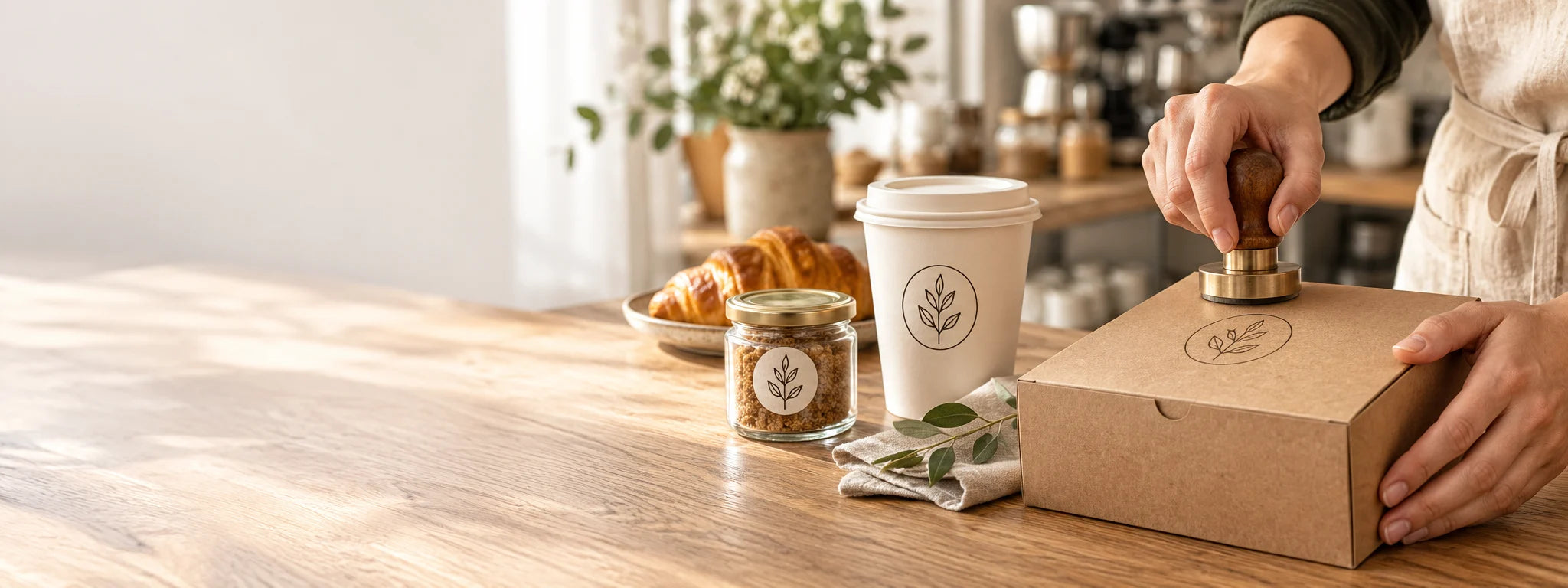 Permanent logo stamp branding café packaging